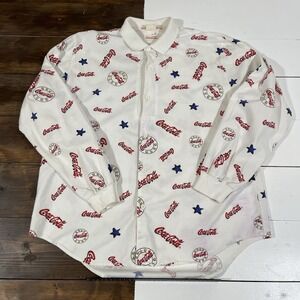 Vintage 90s Coca Cola All Over Print Button Up Shirt Mens Medium